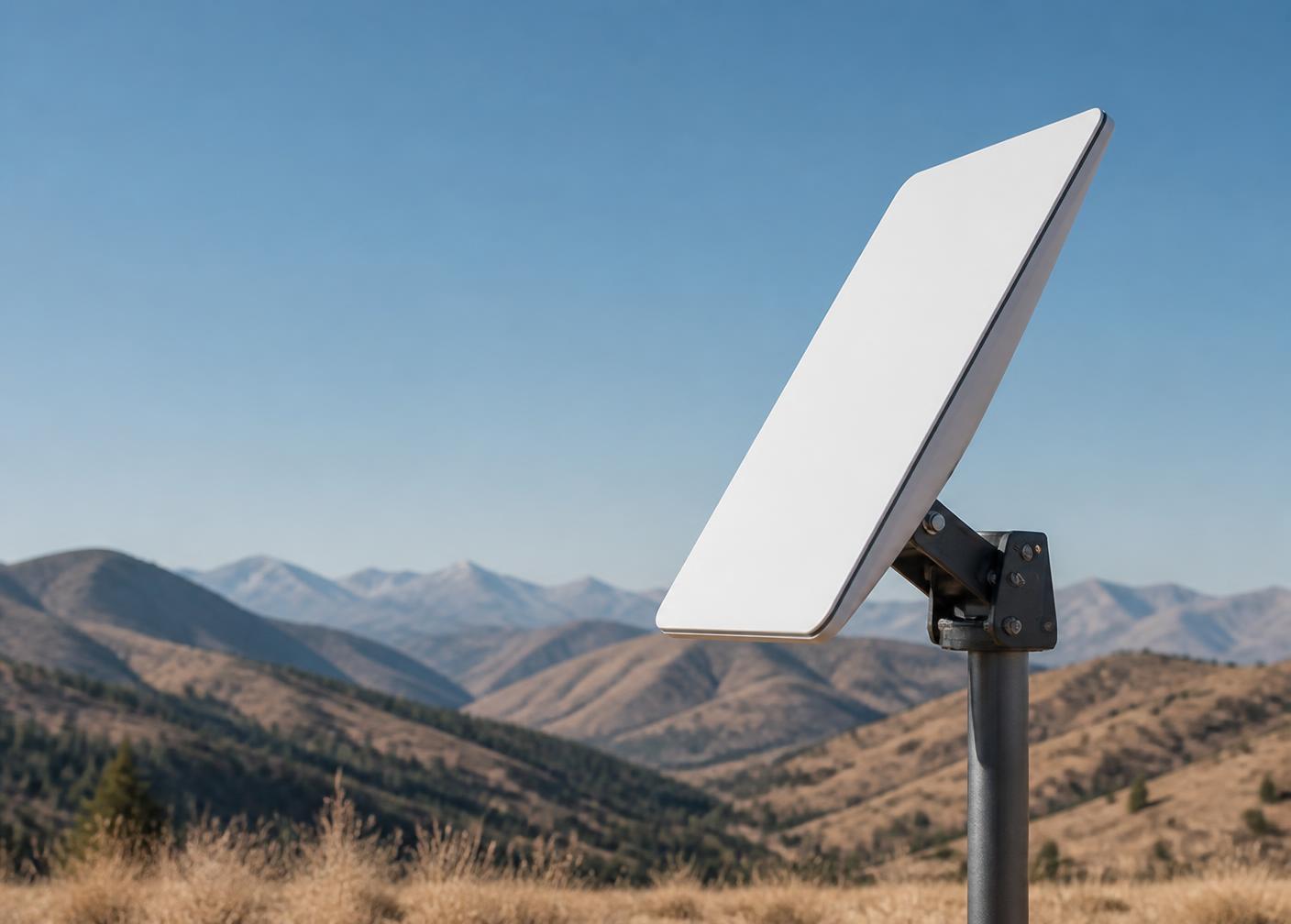 Antena de Internet satelital instalada en un entorno serrano